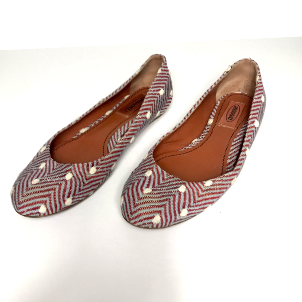 Missoni 39 1/2 Blue Red White Flats - Picture 1 of 7